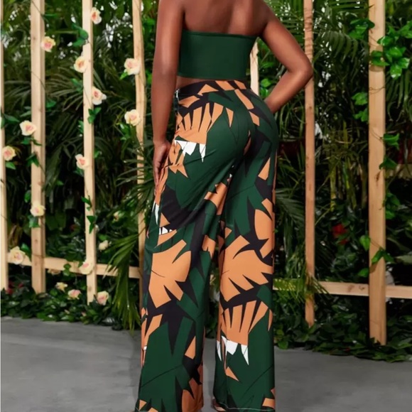 SHEIN Tropical Green and Orange Wide-Leg Pants SET - Picture 1 of 2